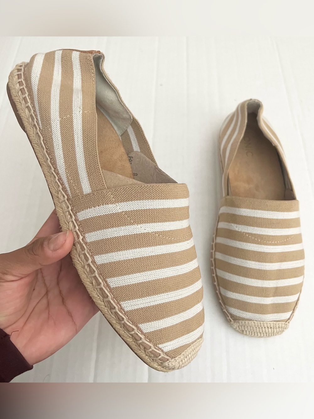 Vionic | Valeri Striped Tan & White Casual Slip-Ons Comfort Espadrille